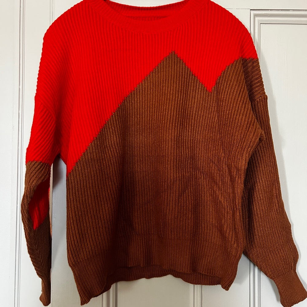 Red and Brown Colorblock Sweater